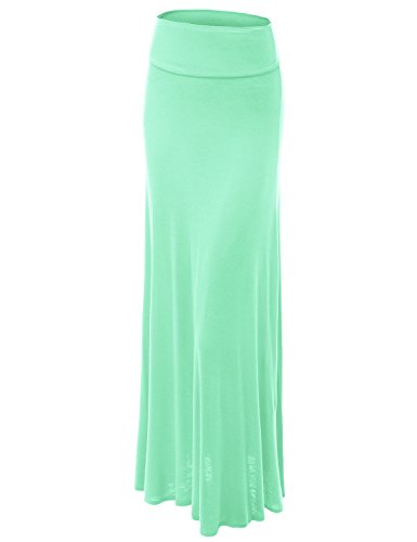 Lock and Love WB670 Womens Fold-Over Maxi Skirt M Mint