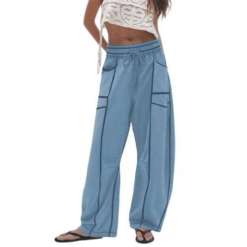 Pantalon de loisirs ample femme à jambes larges et taille élastique avec cordon de serrage