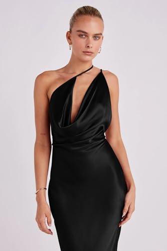 Memoriesea Women's Low Cut Cowl Neck Open Back Tie Up Cocktail Party Maxi Dress3