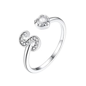 Suplight 925 Sterling Silver Heart Initial Rings for Women Capital Letter Initial Stackable Rings for Women Alphabet Letter Adjustable Heart Rings Rings Jewelry Gifts for Women