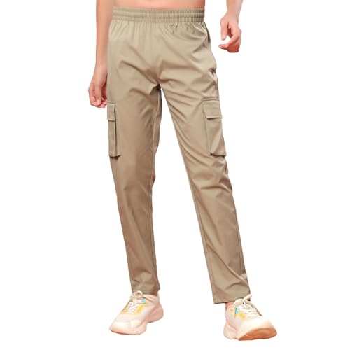 Image of TECHNOSPORT Boys' Solid Straight Fit TS Flexi Cargo Trackpants Drawstring 4-Pocket Polyester Joggers for Sports Play School UPF50+ Anti Odour