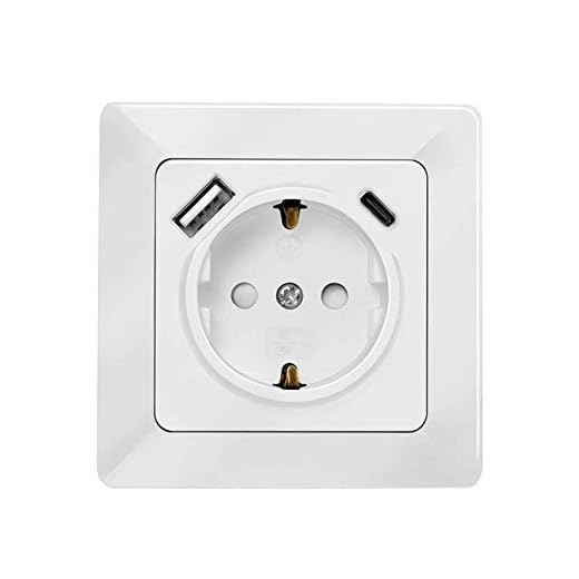 Uttag med 2 x USB-port | 1 x USB-A/1 x USB-C | infällt, USB-uttag | passar i standard infälld låda, skyddskontakt Schuko vägguttag | vit | laddning av alla mobila enheter (1 stycken)