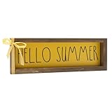 flangairy Summer Decorations For Home Hello Summer Wooden Sign Wall Table Centerpieces Shelf Mantle Office Decorative Wood Signage Rustic Farmhouse House Indoor Seasonal Decor