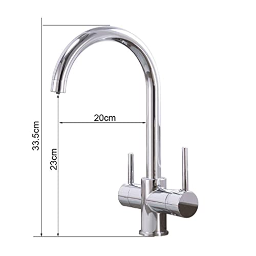 Robinet 3 voies avec filtre eau pure mitigeur de cuisine double commande en laiton chrome