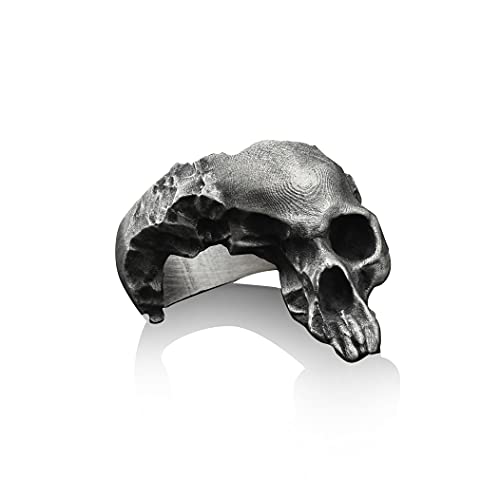 Wounded Skull Handmade Sterling Silver Men Biker Ring, Skull Gothic Ring, Skull Punk Ring, Wounded Skull Silver Men Jewelry, Ring for Men