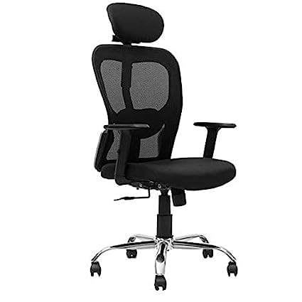 Airah Adjustable arm Chair with Chrome Base High Back Desk Chair, Adjustable Head Lumbar Support Office Adjustable Arm Chair (Black)