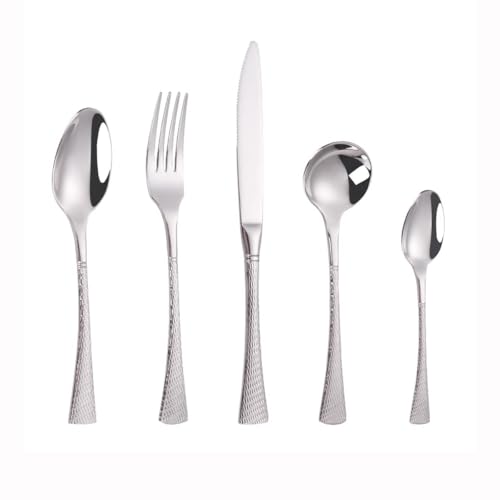 60 Pieces Utensil Set,18/8 stainless steel set for 12,Flatware set Hammer point process handle, Fine Silverware set and Dishwasher Safe, tableware set for Housewarming Gift-LX