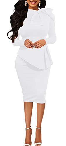 Image of Women's Fashion Peplum Bodycon Dresses Short Sleeve Bow Club Ruffle Pencil Party Dress