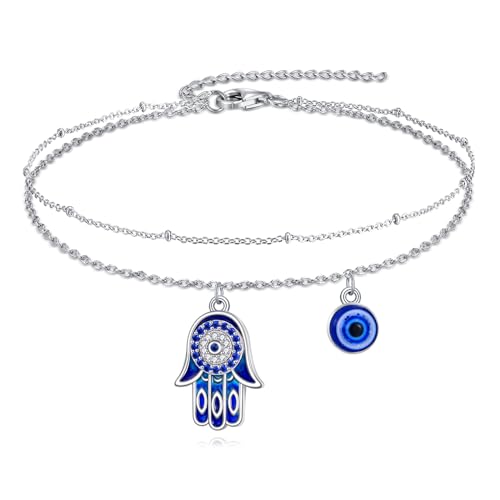 Image of VONALA Evil Eye Anklet 925 Sterling Silver Irish Celtic Knot /Witches Knot /Claddagh /Infinity Heart /Butterfly /Pineapple Chain Hotwife Anklet Foot Ankle Jewerly Gift for Women Mother Wife Sisters