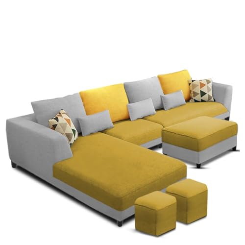 Image of Casaliving Minta LHS 8 Seater L Shape Sofa Set with Center Table for Living Room (Yellow Grey Fabric) Premium Fabric Sofa Set for Living Room | Hall