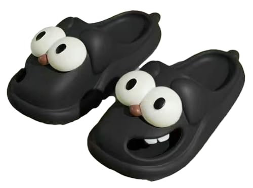 Cartoon Big Eye Dog Slippers for Women Comfy Closed-Toe Flat Slide Funny Indoor Bathroom Shoes Non-Slip Beach Pool Sandals