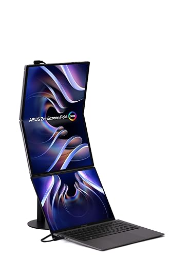 Image of ASUS ZenScreen Fold MQ17QH 17.3 Portable Monitor, Quad HD OLED (2560 x 1920), HDMI, Two USB-C, Built-in Foldable Stand, 100purcent DCI-P3, Silver