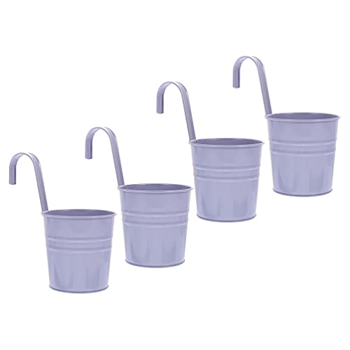 Cabilock Blumentopf 4Pcs Hängen Pflanzer Töpfe mit Abnehmbare Balkon Pflanzer mit Entwässerung Loch Metall Eimer Anlage Halter für Gardenn Geländer Fenster Terrasse Dekoration Lila Blumentopf Hängend