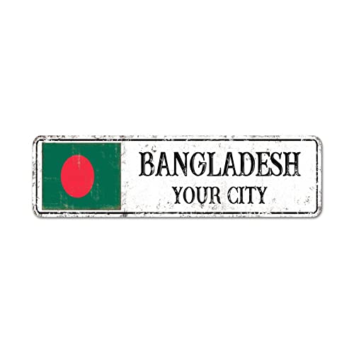 Bangladesh flagga vintage skylt Bangladesh stad souvenir skylt Belgrad anpassad stadsnamn metall plåtskylt land souvenir metallplakett bondgård dekor för veranda 8 × 30 cm