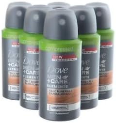 Dove Men Care Talc Mineral & Sandalwood Deodorante Compressed Travel Size Spray 75ml - Pack of 6