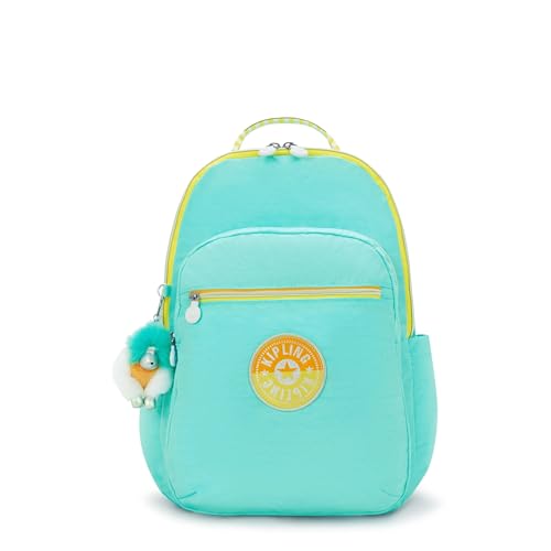 Kipling Mochila feminina Seul para laptop de 15 polegadas, durável, espaçosa com alças de ombro acolchoadas, manga protetora embutida, Poppy Aqua C, 12.75''L x 17.25''H x 8''D, Mochila para laptop