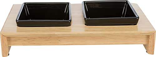 Trixie Napf-Set, Keramik/Holz - für Hunde 2x0,2 l/10 cm, 28x5x15 cm, schwarz