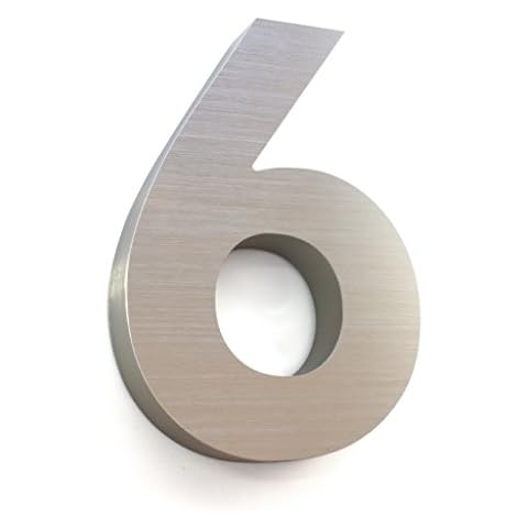 House numbers for outside -3D 7inch House Number - Brushed Aluminium - Numeros Residenciales (Number 6) Cover