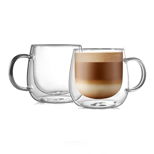 Comparison: Best Double Walled Coffee Mug 3 CNGLASS 16oz Double Walled Glass Coffee Mugs(2-pack),Large Clear Coffee Cups with Handle,Glass Espresso Mugs for Latte,Cappuccino,Tea