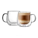 CNGLASS 480ml/16oz Double Walled Glass Coffee Mugs Set of 2,Large Clear Coffee Cups with Handle,Insulated Cappuccino Mugs for Latte,Milk,Tea