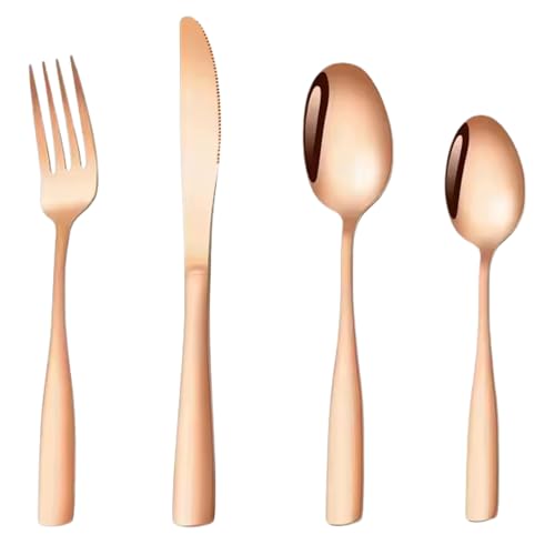 Image of aDai Rosegold Silverware Set, Satin Finish | 4-Piece Stainless Steel Flatware Set | Dishwasher Safe Kitchen Cutlery for Home, Restaurant & Gifting