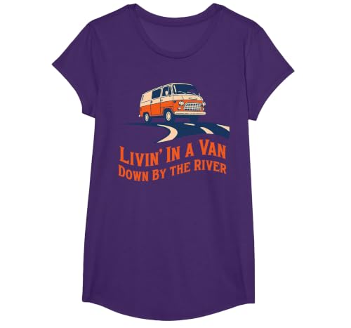 Livin' in A Van Down By The River T-Shirt, Girls, Purple, Large