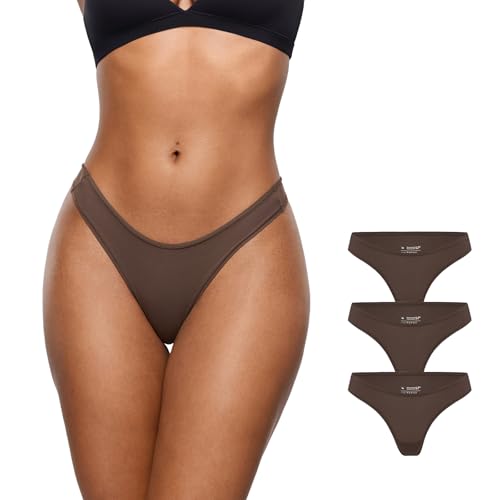 Image of INLYRIC Women's Inbarely Soft Thong - No Show Sexy Panties Breathable V-waisted Ladies Underwear 3 Pack