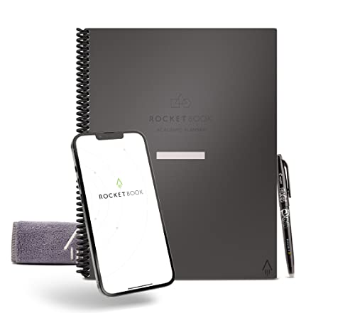 Rocketbook Reusable Smart A4 Academic Planner - Digital Notebook for Students and Teachers - Daily, Weekly, Monthly School University Diary, 13 Page Types, Reduce Paper Waste - Gray