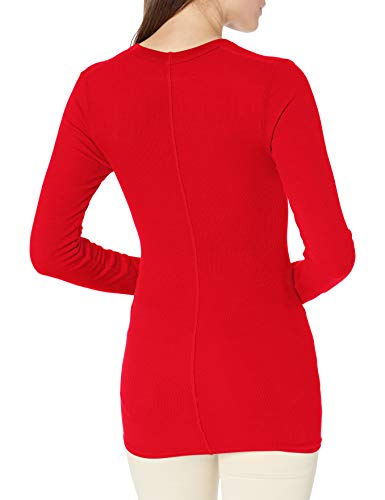 Enza Costa Women's Stretch Silk Rib Fitted Long Sleeve U-Neck Top, Iconic red, M