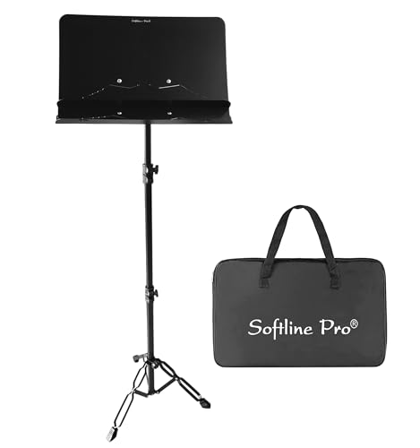 Image of Softline Pro SP MUS 30 Premium Heavy Duty Music Sheet Stand with Carry Bag Adjustable Height up to 155 cm, 2-Tier Extra Large Double-Braced Tripod with Extended Legs for Professional Musicians & Stage