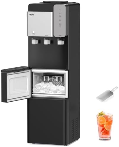 VECYS Water Dispenser Cooler with Ice Maker, 27LBS Daily Ice Making and Hot Cold Water Supply, Child Safety Lock and Compatible with 3 or 5 Gallon Bottles, Ideal for Home and Office