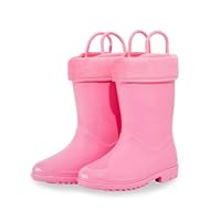 EUXTERPA Pink Warm Soft Kids Wellies, Waterproof Boys Girls Wellies Wellingtons, Handle it Slip-on Kids Wellies Size 7 UK Child