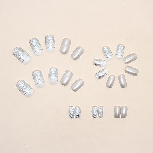 Clataly 24 Pcs Square Nail Silver Glitter Powder Fake Nails Press on False Nails Daily Wear Artificial Nails for Women and Girls - Image 3
