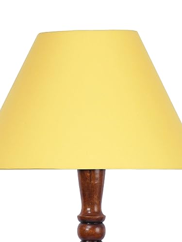 Image of Devansh Yellow Cotton conical Wooden Floor lamp -20