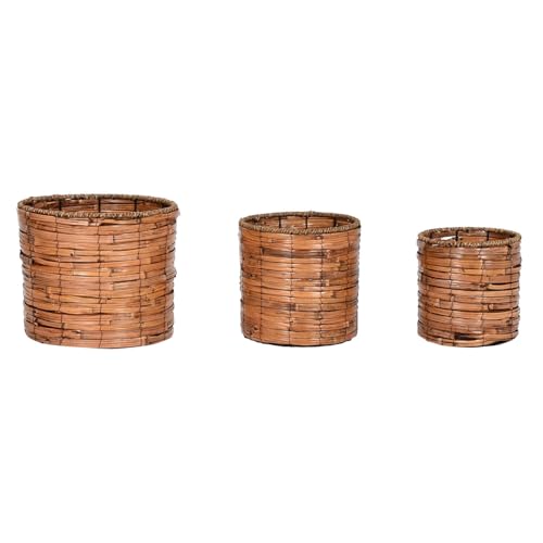 Macetero set 3 ratan metal bac à fleur marron suspendre ou poser - 2