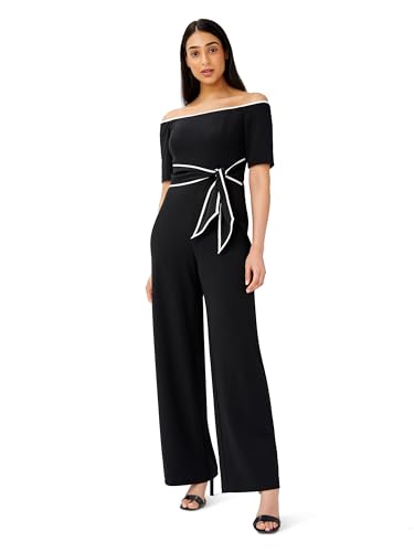 Adrianna Papell Women's Knit Crepe Tie Jumpsuit, Black, 8
