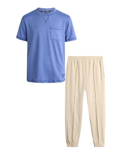 Reebok Boys' Pants Set - 2 Piece Short Sleeve T-Shirt and Woven Hybrid Tech Jogger Pants - Spring Outfit Set for Boys (8-12)