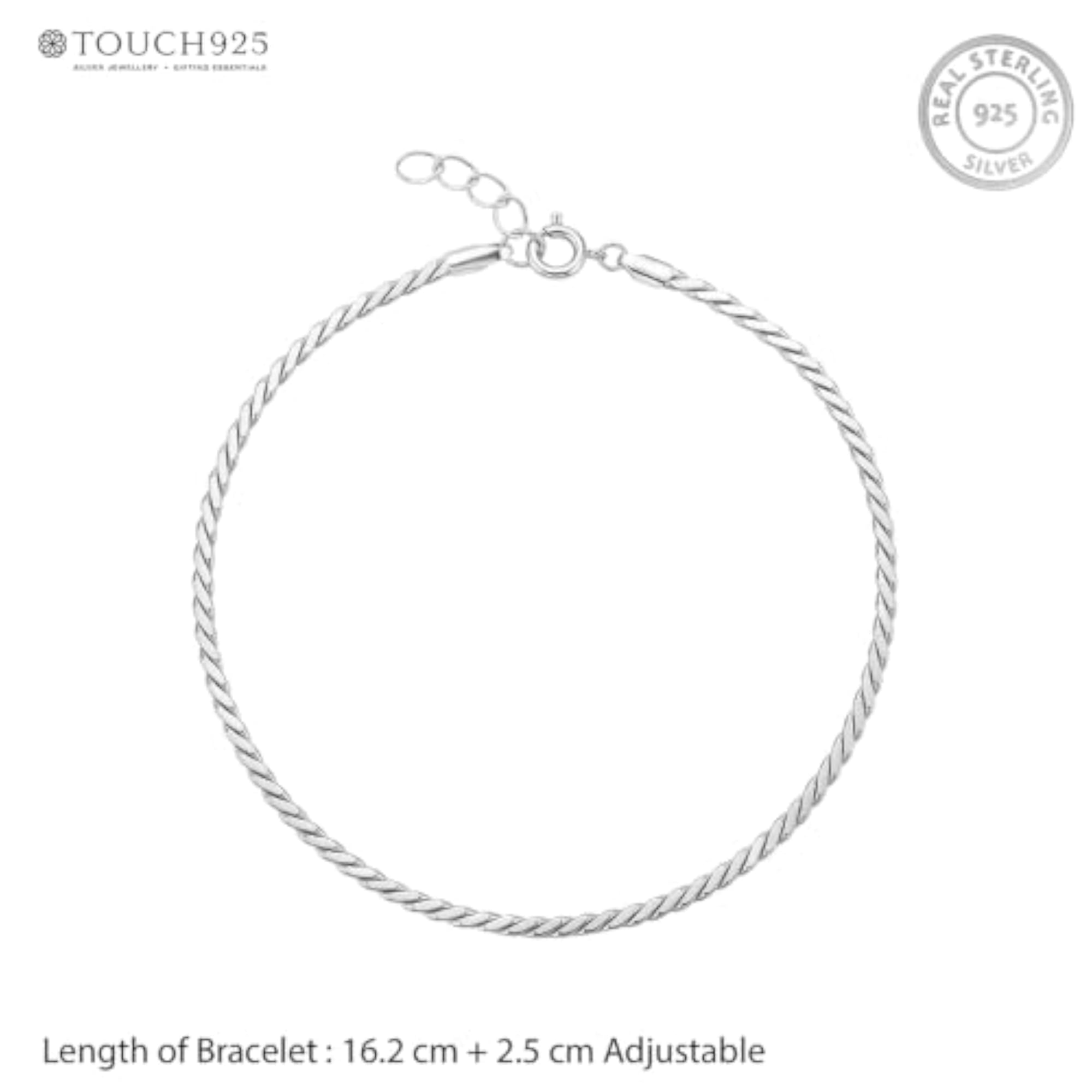 Women's Pure 925 Silver Faceted Twisted Rope Chain Bracelet