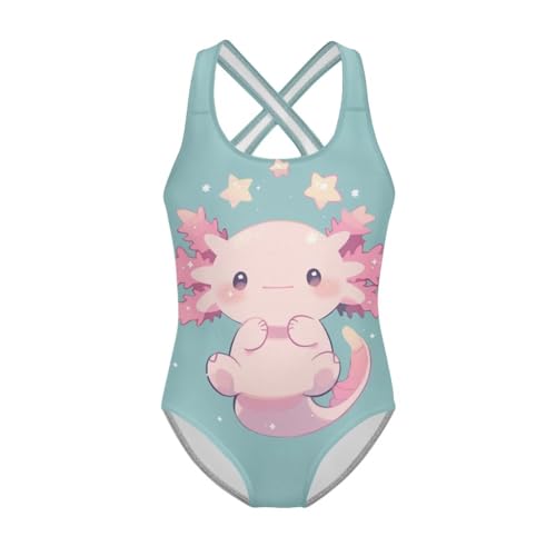 Image of Girls One Piece Swimsuit Axolotl Cross Back Straps Bathing Suit Lightweight Quick Dry Gymnastics Leotard
