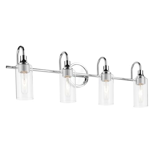 Image of Kichler Kavi 4-Light Bathroom Vanity Light, Chrome | Damp-rated vanity light with clear glass for bathroom mirrors (31.5 inch x 10 inch), 55212CH