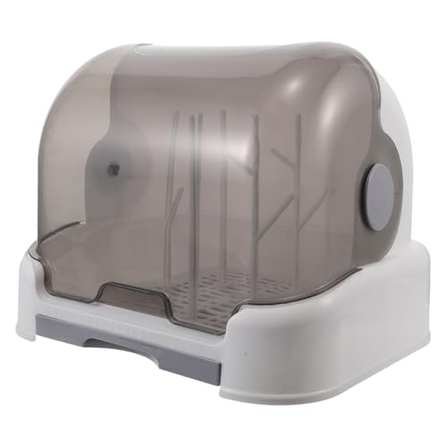 POPETPOP Égouttoir à Biberons Grand Modèle Blanc-Gris avec Couvercle Anti-poussière, Support 6 Branches pour Égouttage, Rangement Pratique pour...