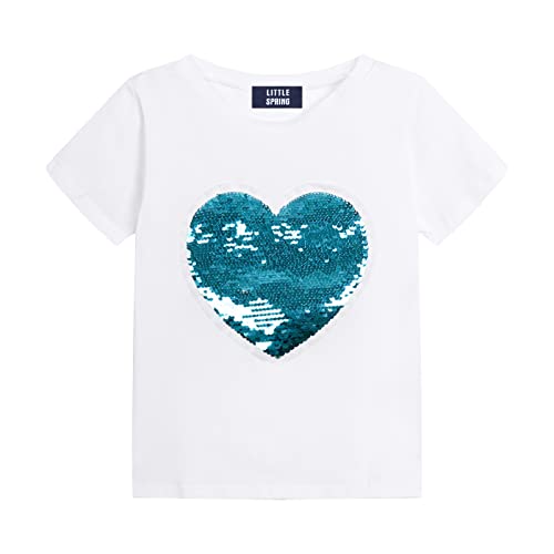 Image of LittleSpring Girls Short Sleeve Tshirt Heart Shaped Sequin Tees