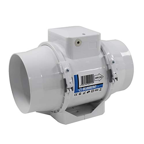 Blauberg UK 125 mm Silent In-Line Toilet Ventilator Powerful Ventilation Damp Control 125mm In Line Bathroom Extractor Fan with Timer 5 Inch Loft Mounted Inline Shower Ceiling