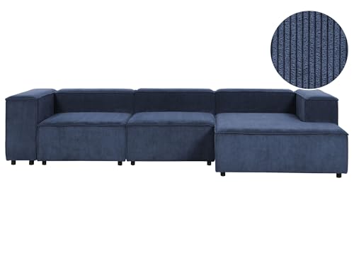 Beliani Sofá Modular 4 plazas Moderno Patas Negras tapizado Pana Azul Oscuro Izquierdo Ardal