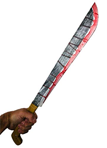 Rubber Johnnies Vintage Jungle BLOODY Machete, Fake, PU Foam, Con Safe, 60cm Long, Lightweight, Halloween Costumes, Movie Props