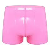 Freebily Men's Wet Look Latex PVC Leather Shorts Bulge Pouch Boxer Brief Clubwear Hot Pants Hot Pink Large