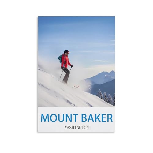 Déco murale Mount Baker Washington poster vintage toile ski salon chambre 50x75