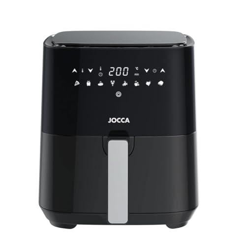 Jocca Freidora de Aire Digital 5L, 1450W, 8 Programas Automáticos, Air Fryer Multifunción sin Aceite, Pantalla LED Táctil, Rejilla Antiadherente, Apagado Automático, Cocina Saludable, Negra