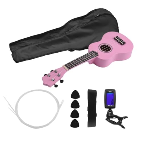 RUSRIVE子供 初心者のため 21インチ ハワイ ウクレレ ミニ 4弦ギター 弦楽器 21インチアコースティックウクレレ/初心者/女の子/漫画/全木/チューナー/ギター (ピンク)