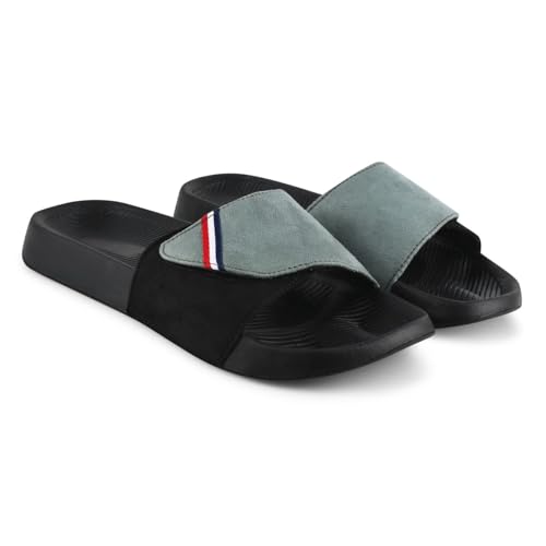 Image of PERY-PAO Sliders Mens Grey, Maroon, Olive Green Stylish Printed Flip Flop & Slippers